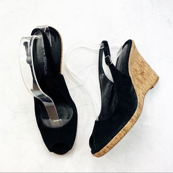 [Via Spiga] Classic Open Toe Corkscrew Wedges - Picture 1 of 4